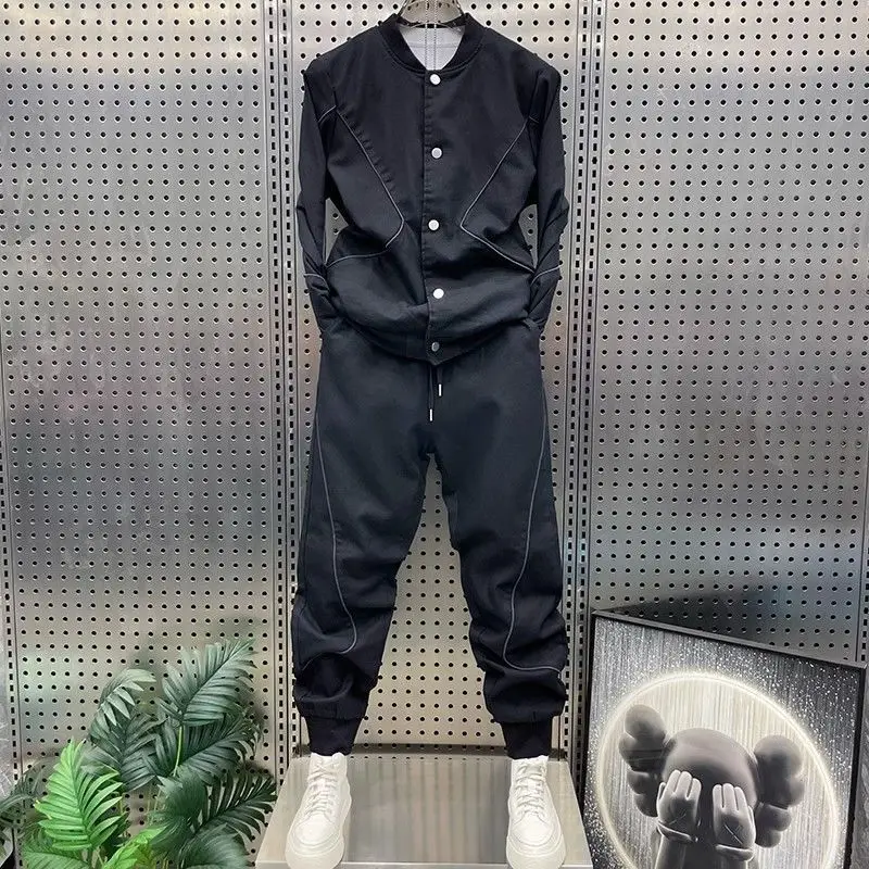 

2025 Fashion Luxury Casual Coat Pants Set Stand up Collar Korean Edition Loose Two Piece Set for Men Spring and Autumn