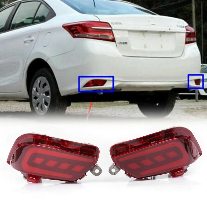 2Pcs LED Rear Bumper Reflector Tail Brake Stop Lights Lamp For Toyota VIOS 2016 2017 22 Functions