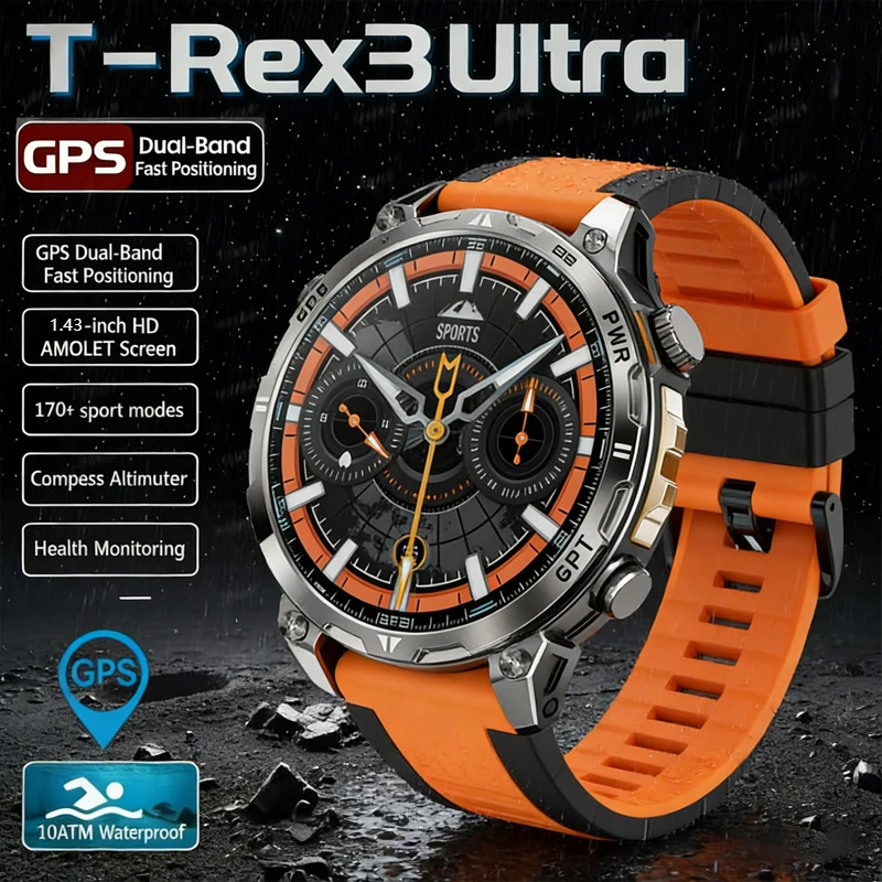 

New Military T-REX3 Ultra Smart Watch 530Mah Battery Voice Call GPS Track 3ATM Waterproof Tactics Sport Fitness Smartwatch Men