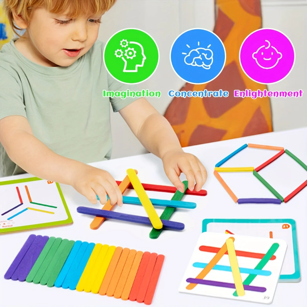 50Pcs Rainbow Sticks Space Matching Toy for Kids Montessori Education Learning Shape Color Sorting Puzzle Child Interaction Toys