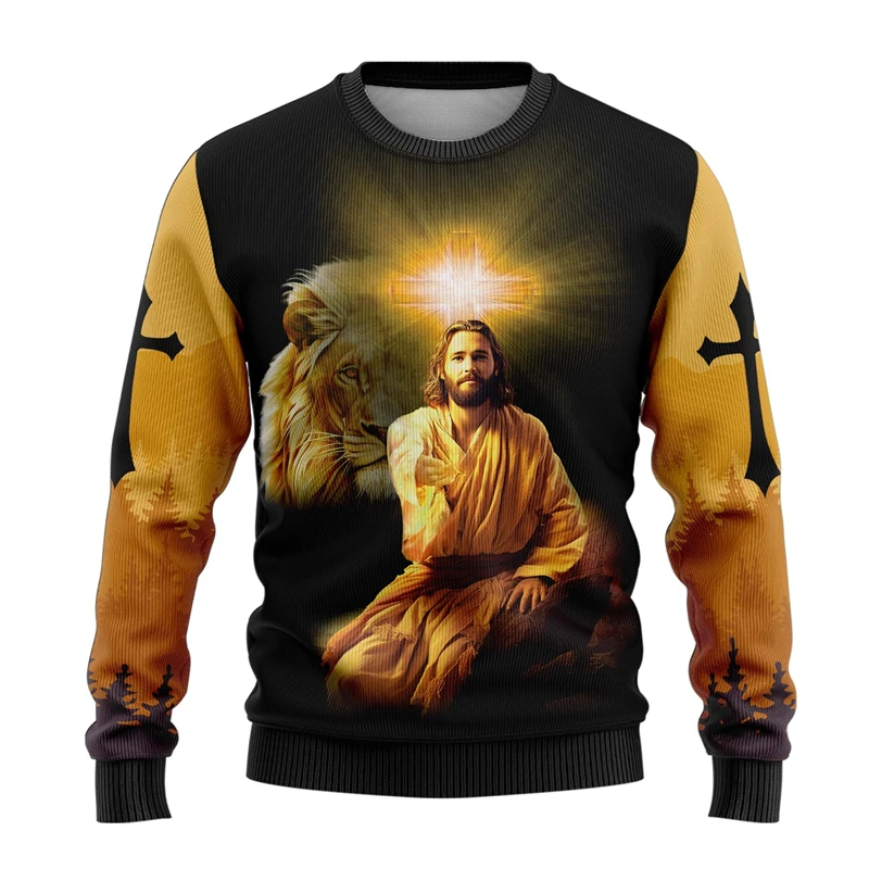 Pullover Sweater New Christian Jesus Men's Clothing 3D Print Harajuku Y2K Fashion Mens Designer Clothes Xmas Gifts Dropshipping