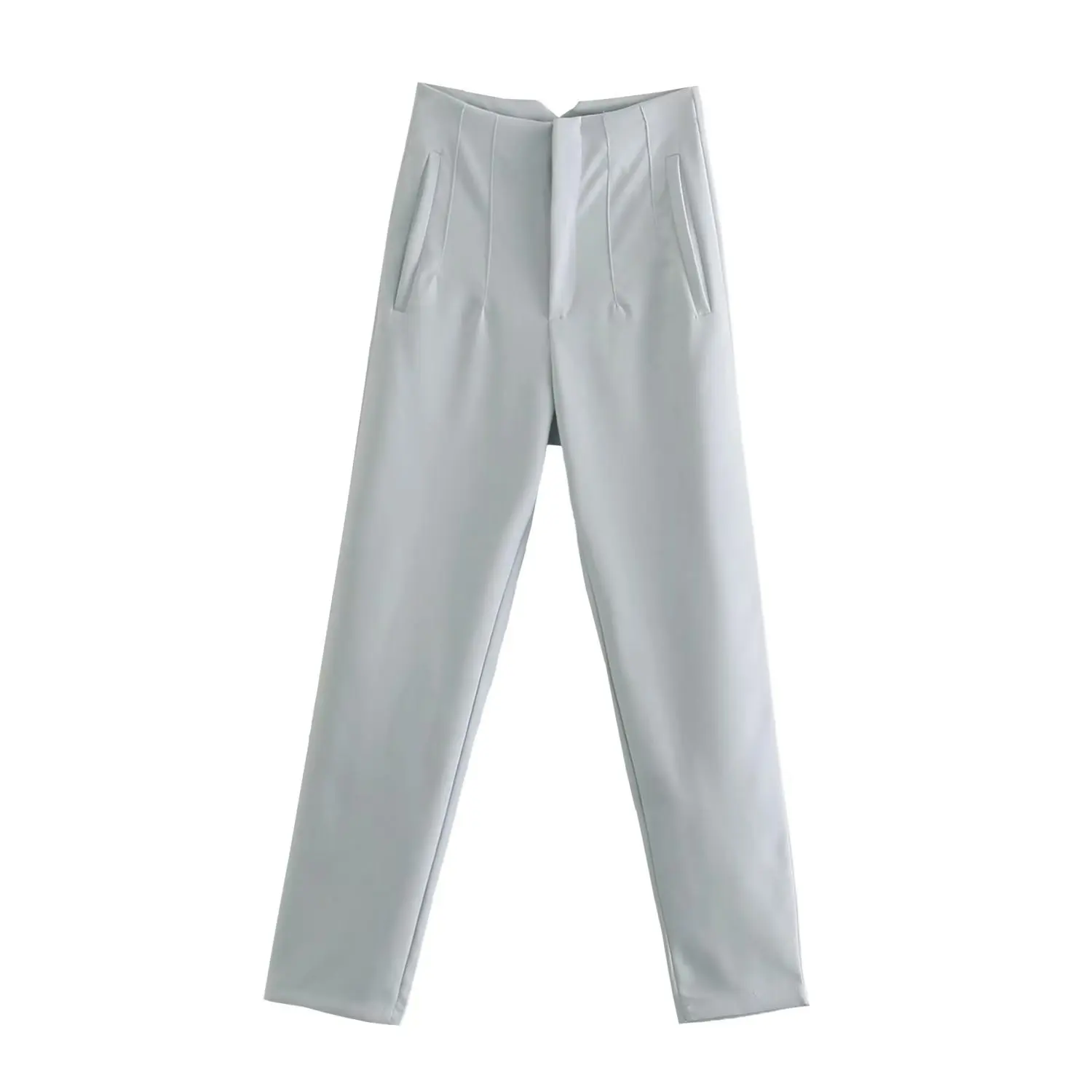 Straight Leg Pants High Waist Full Length Vintage Trousers for Women - Light Blue