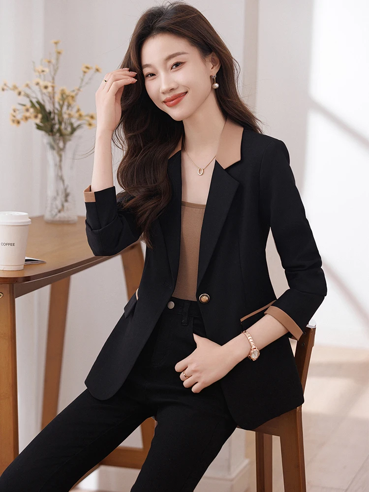 Mode Damen Blazer Damen Beige Schwarz Weiblich Schlank Formal Business Arbeit Jacke Mantel