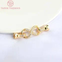 (5064)4PCS 10x40MM 24K Gold Color Brass with Zircon Bracelet Necklace Connector Clasp High Quality Diy Jewelry Accessories