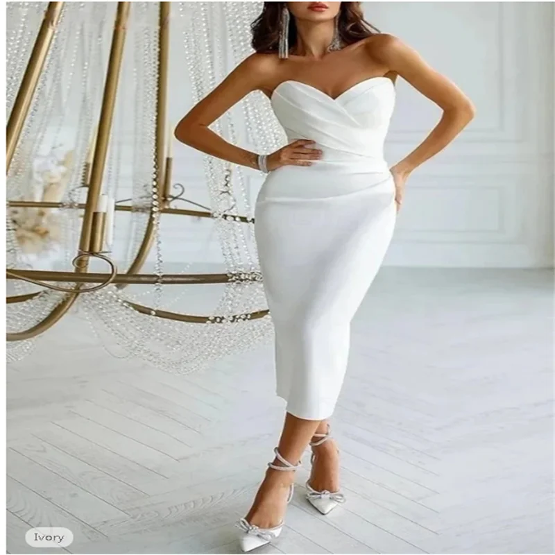 

Engagement Little Graduation White Dresses Wedding Dresses Mermaid / Trumpet Sweetheart Sleeveless Ankle Length Satin Bridal Gow