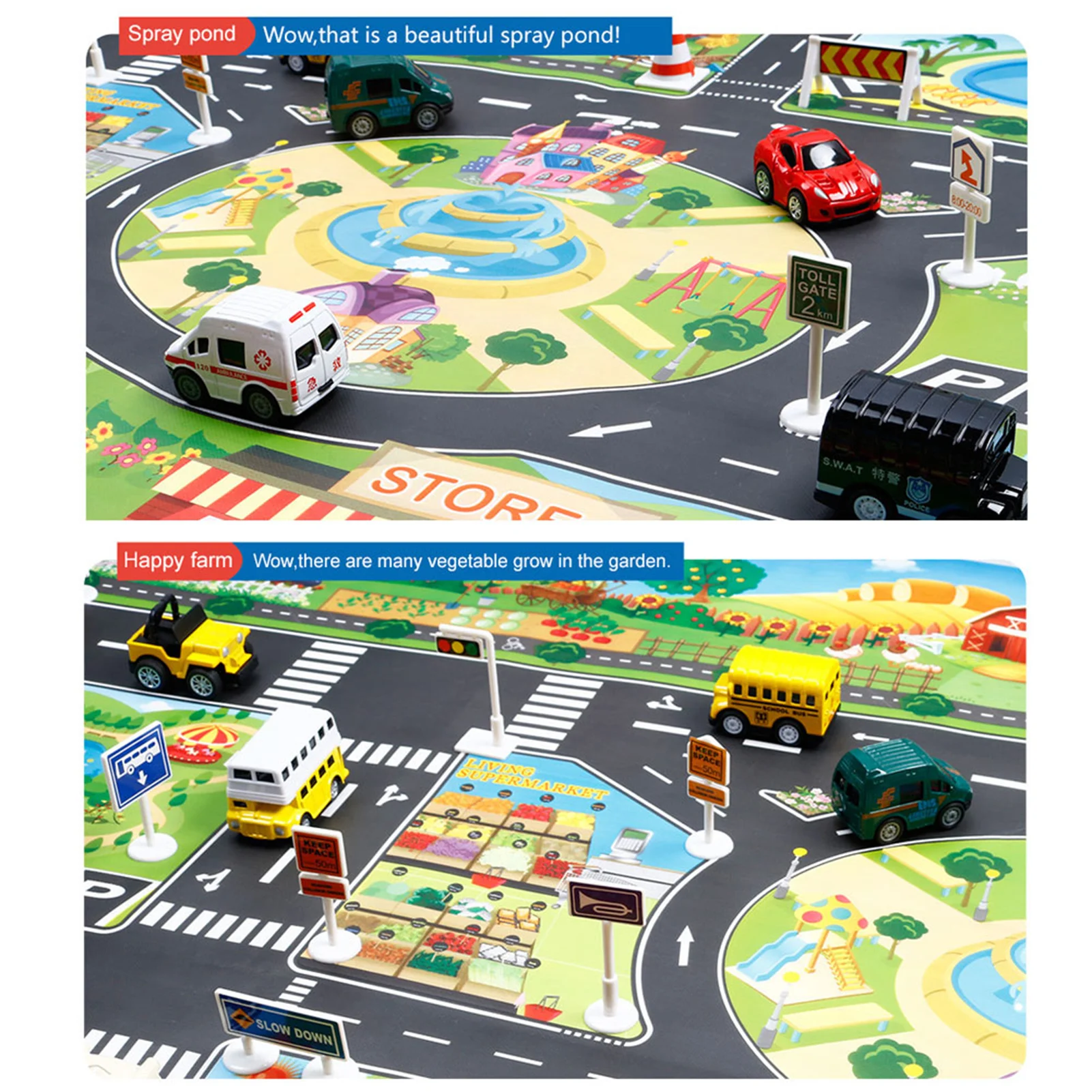 Children Pretend Play Mats Road Traffic City Life Pretend Play Toy for Playroom & Kid Bedroom
