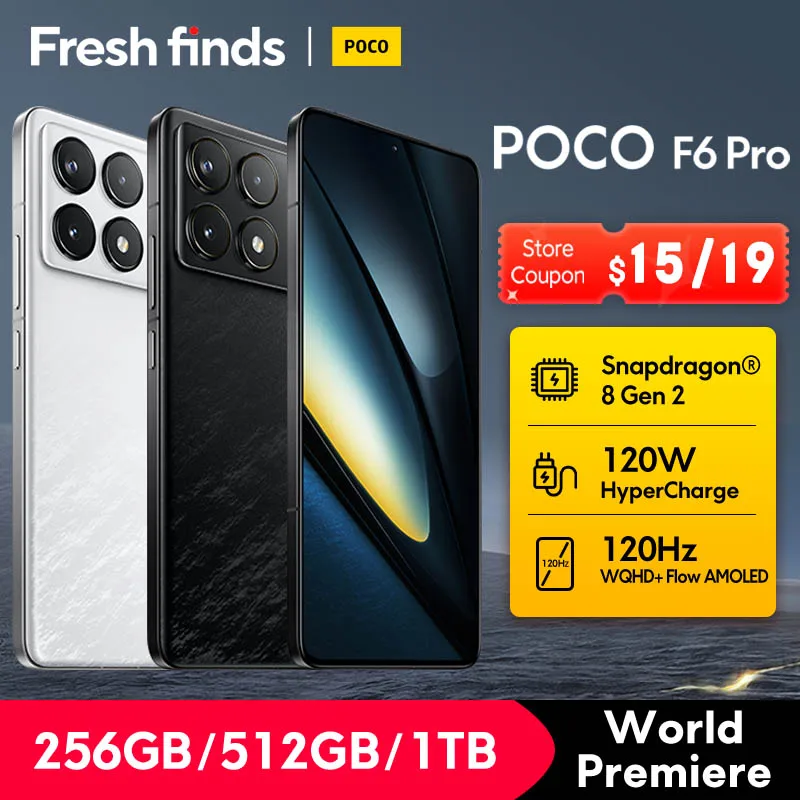 【전 세계 개봉】POCO F6 Pro 5G 글로벌 스마트폰 Snapdragon® 8 Gen 2 120W HyperCharge WQHD+120Hz Flow AMOLED 디스플레이 NFC 