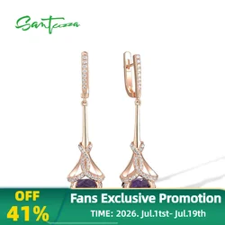 SANTUZZA Pure 925 Sterling Silver Dangling Earrings For Women Sparkling White CZ Purple Stone Delicate Party Gift Fine Jewelry