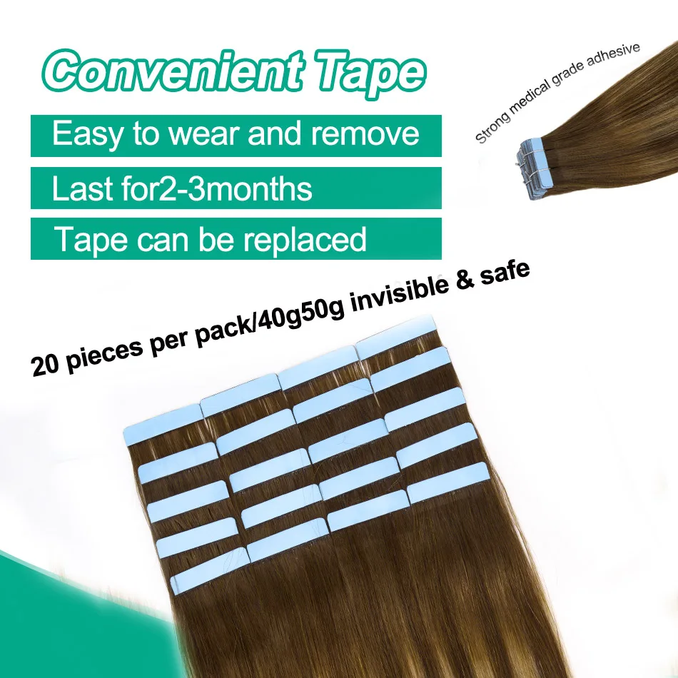 LOVEVOL 12A Tape in Hair Extensions Real Remy Human Hair Balayage Invisible Skin Weft PU Straight Tape in Extensions for Women