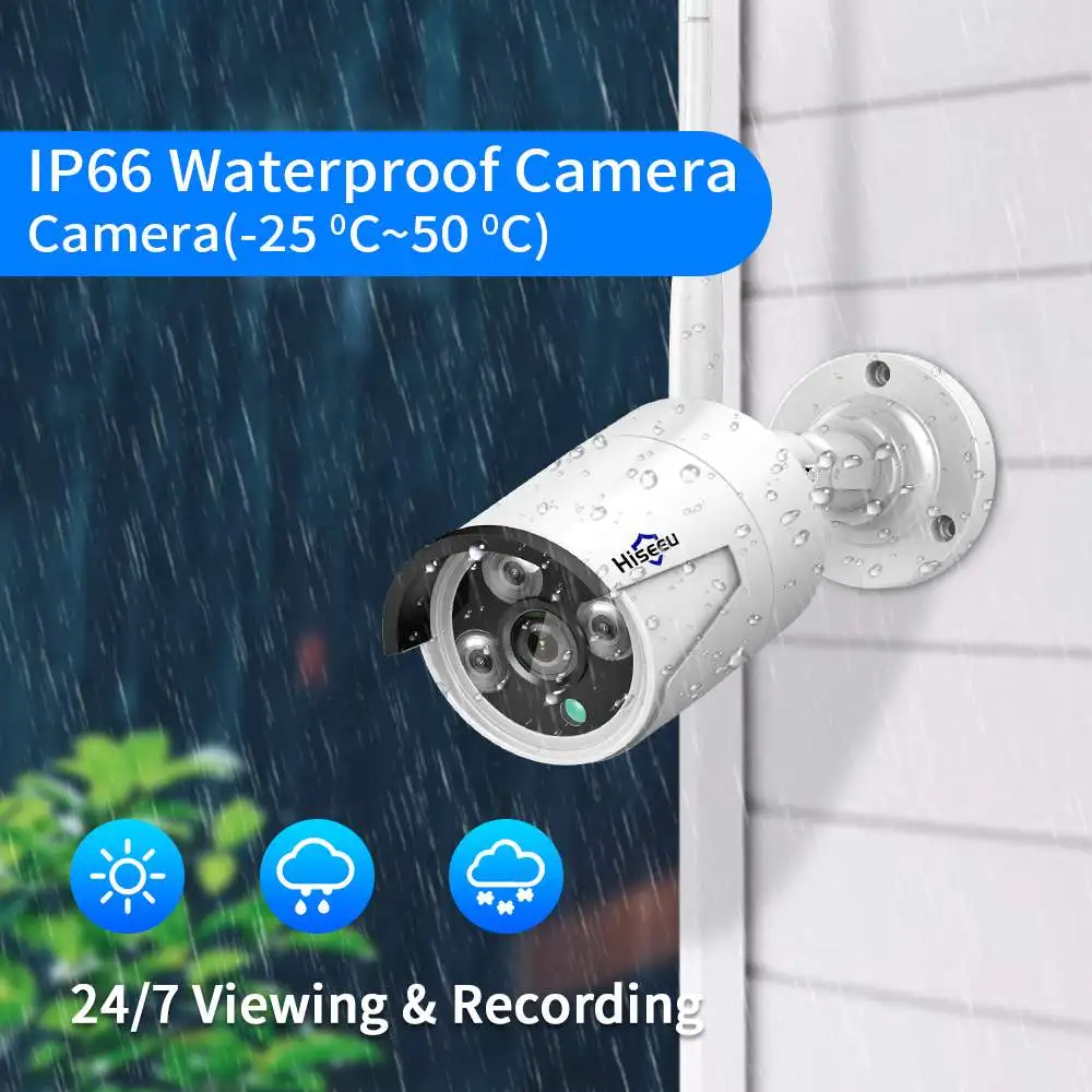 Hiseeu 3MP Security IP Cameras Kit Waterproof Outdoor Wireless CCTV Camera Surveillance System Set with 10.1