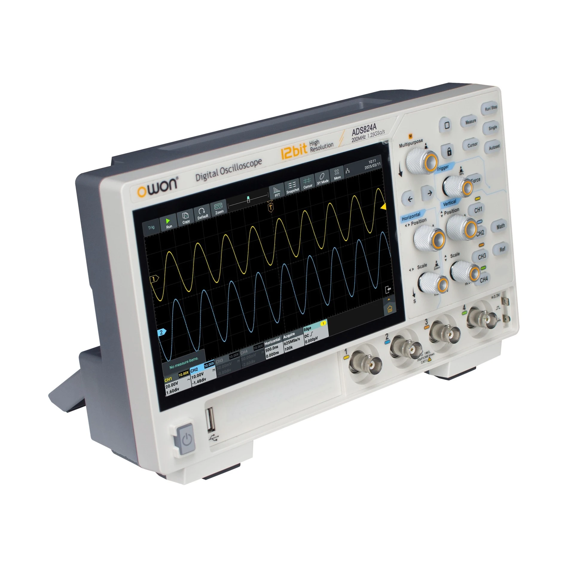 Advanced Osciloscopio digital OWON ADS824A 4CH 200MHz Digital Storage Oscilloscope Storage Depth, 12-bit 7-inch Touchscreen