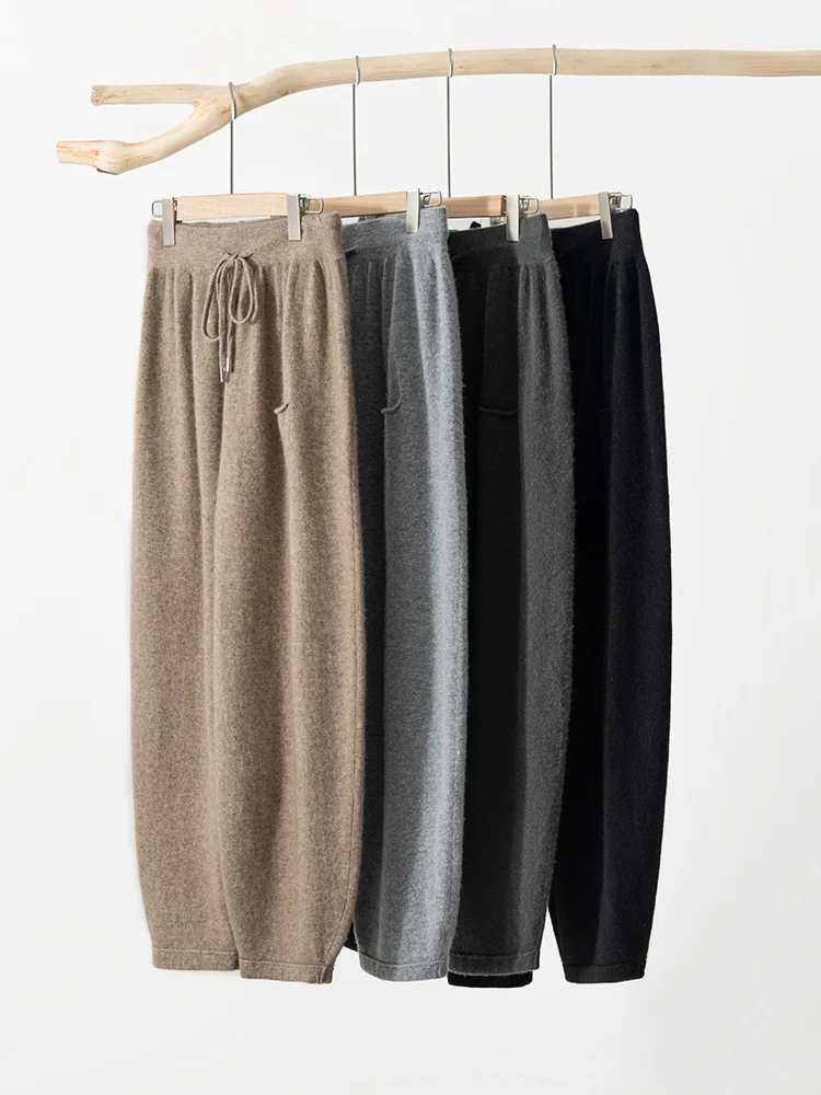 أنيقة الدانتيل متابعة الصلبة محبوك السراويل الخريف الشتاء المرأة مربوط كولوتيس الدافئة لينة 100% الكشمير السراويل الراحة غير رسمية #5