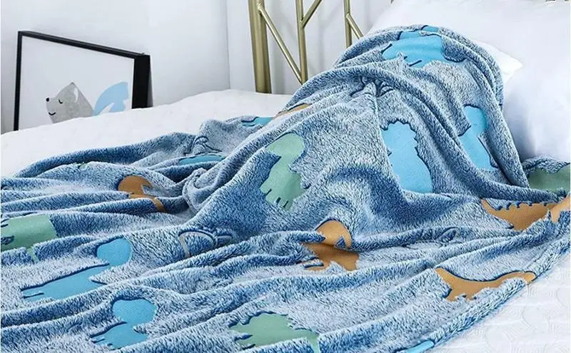 New Dinosaur Luminous Blanket Soft Cozy Flannel Throw Blanket Double-Sided Cartoon Dinosaur Glow Blanket for Kids Magic Gift