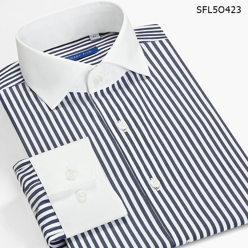 

Smart Five Pactch Striped Shirt Men Long Sleeves Slim Fit England Windsor collar Dress Shirt Formal Business 2020 Autumn