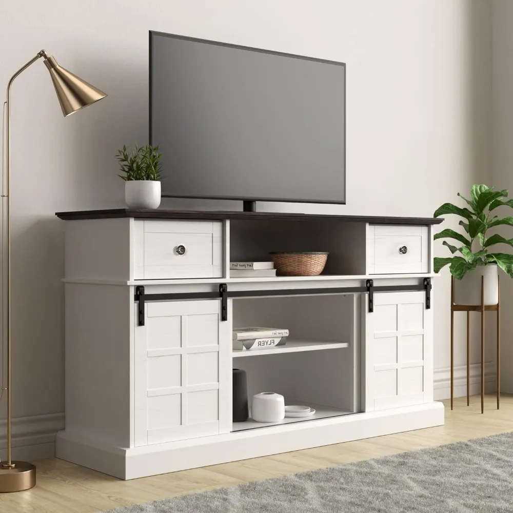 

LGHM TV Stand for 65 inch TV, White Entertainment Center, Farmhouse TV Stands with Sliding Barn Door, Tall TV Console and Ideal