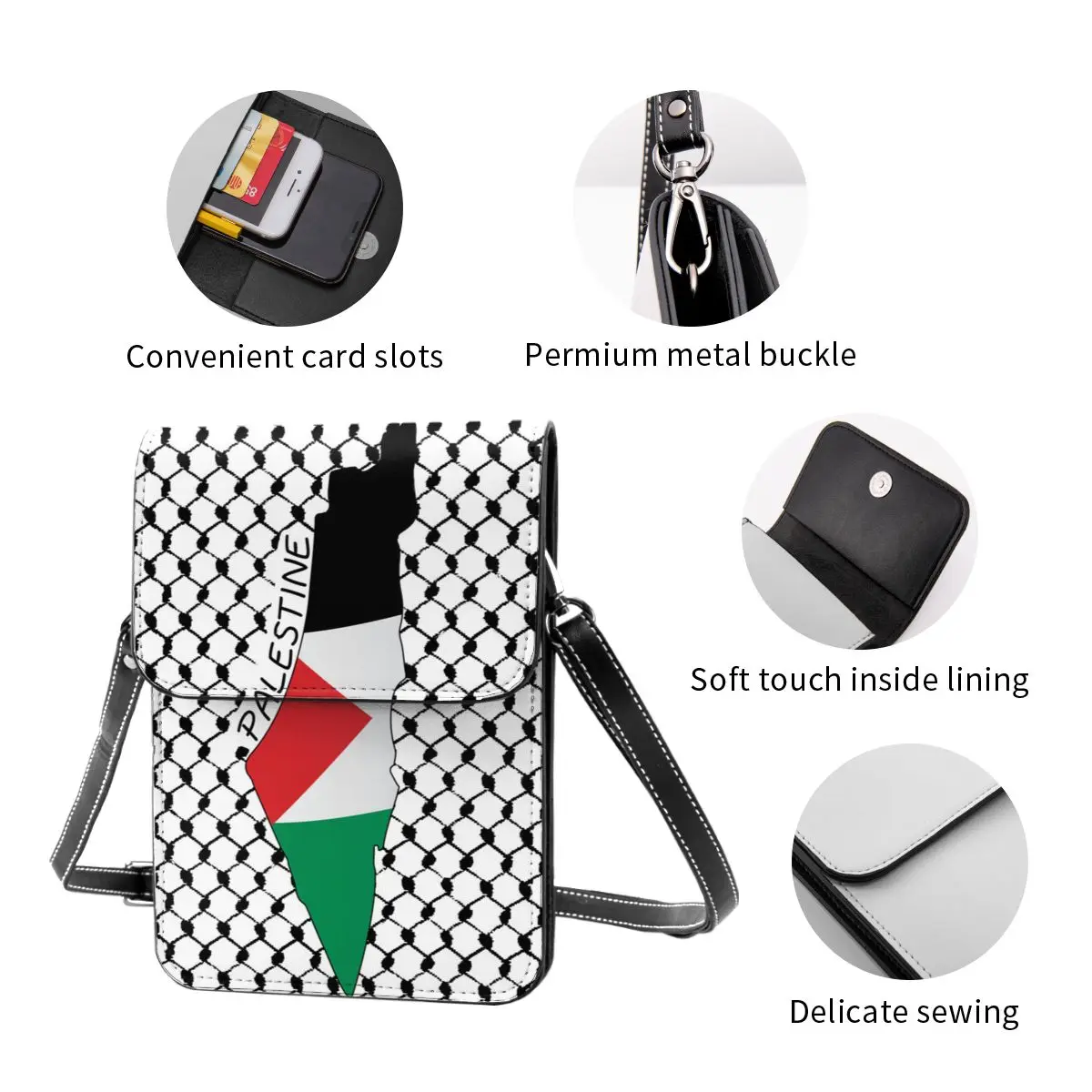 Palestine Flag Map Shoulder Bag Kufiya Hatta Bulk Vintage Mobile Phone Bag Leather School Female Bags