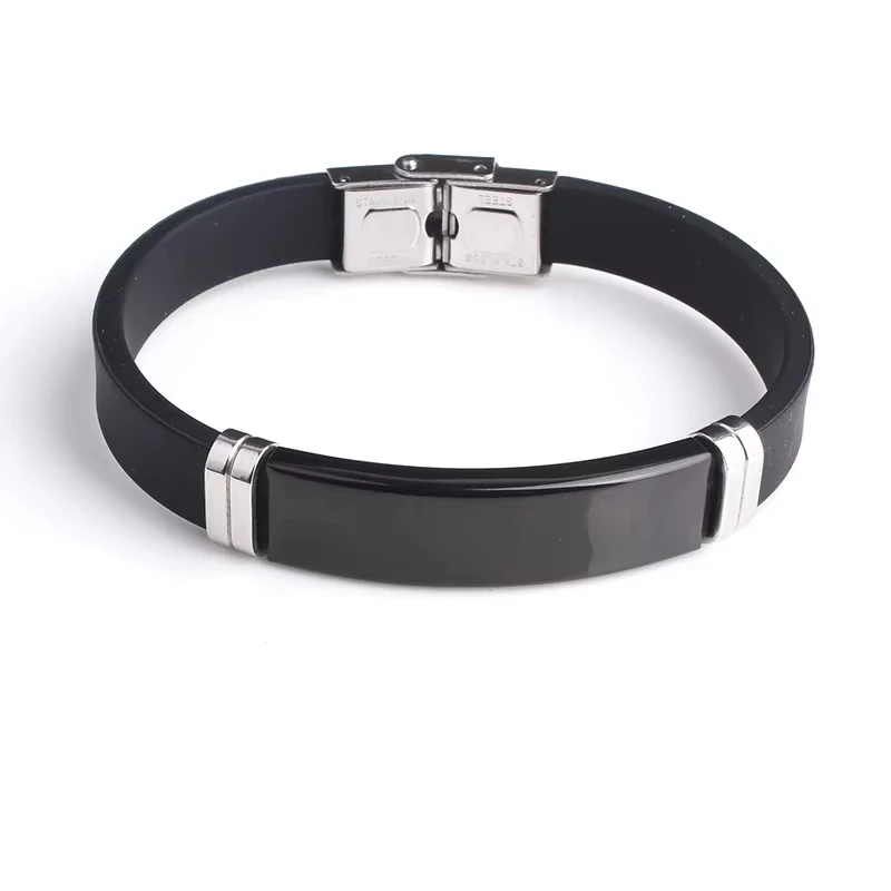 Customized Name/Text Silicone Bracelet with Stainless Steel Accessory