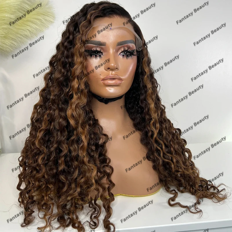 Glueless 5x5 HD Lace Human Hair Wigs for Women Deep Water Wave Highlight Blonde 360 Lace Frontal Wigs Easy Wear Full Lace Wigs