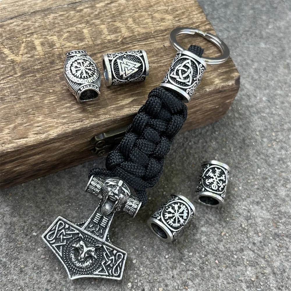 1Pcs Retro Odin Goat Ram Thor Hammer Mjolnir Viking Keychain For Bag Knife Rope Pendant DIY Crafts Handmade Key Accessories