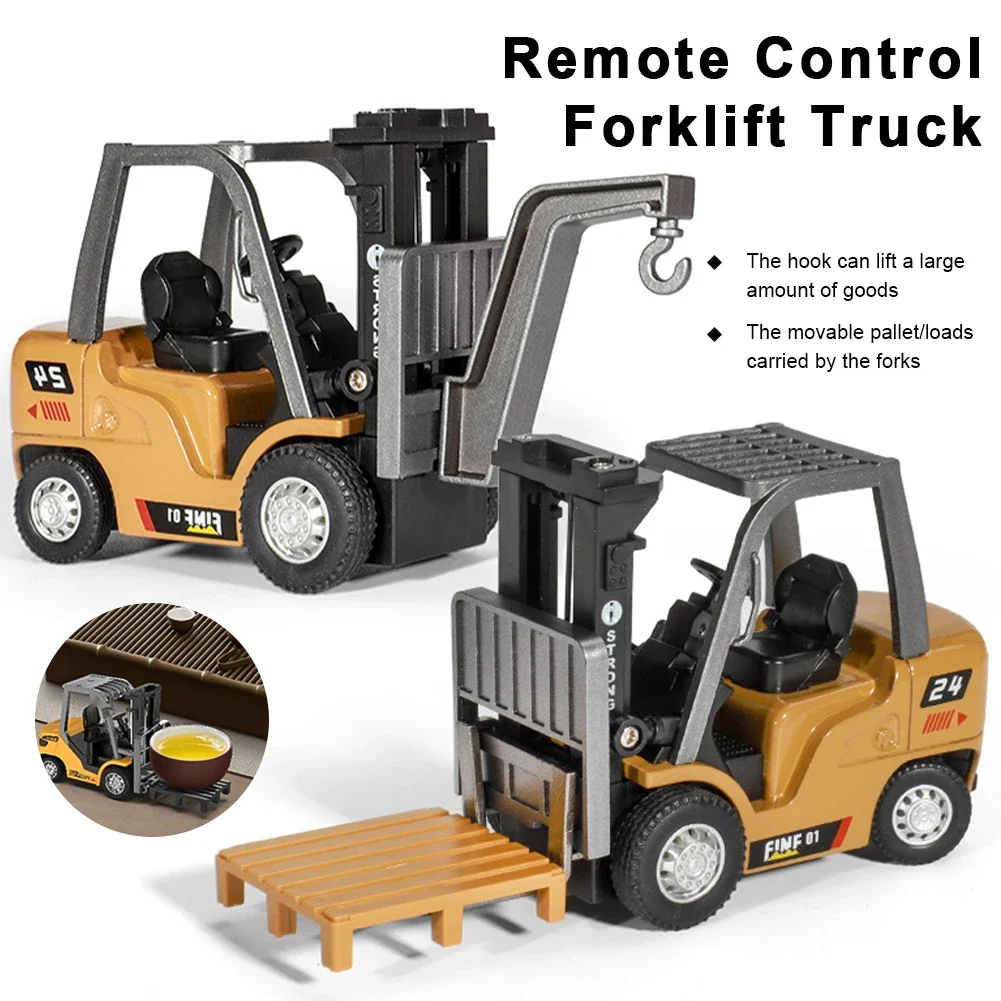 رافعة شوكية صغيرة مصنوعة من خليط معدني بنسبة كاملة 1:64 تعمل بالتحكم عن بعد سيارة هندسية كهربائية نموذج هدية للأولاد