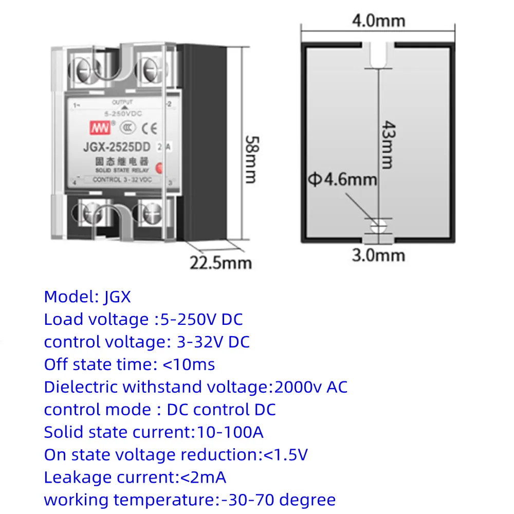 Input 3-32V DC Controlled DC Single phase Solid State Relay 10A 25A 40A 60 75 80 100 A SSR Module for PID Temperature