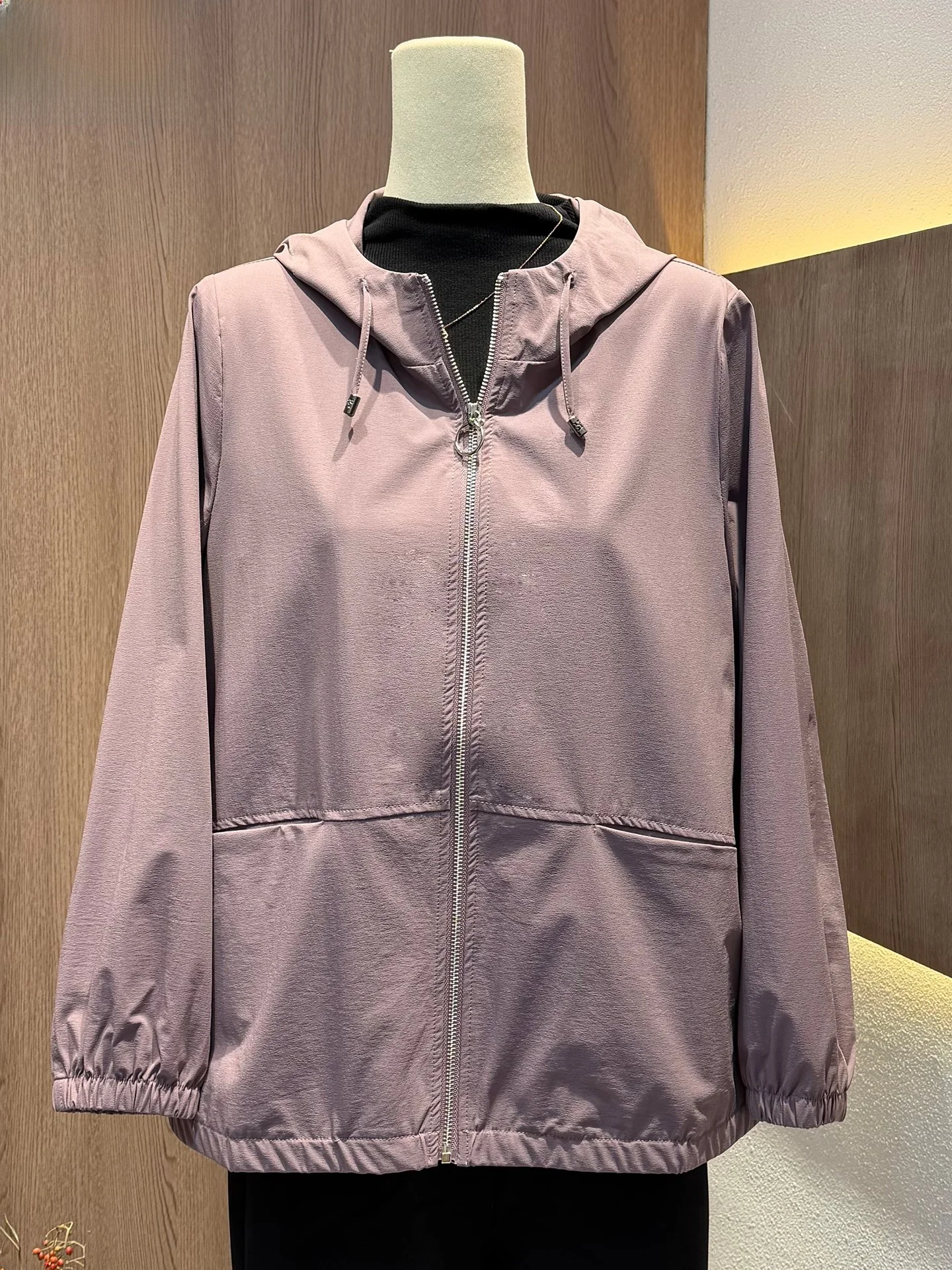 

Faionable Thin Hooded Jaet Loose Fit Women's Midlife Spring Autumn Clothing Brand Young Mom Sle Polyester Spandex