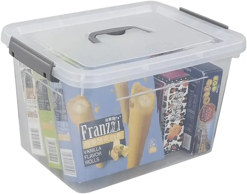 Transparent plastic storage box, 12 quart lockbox with lid, 1 pack