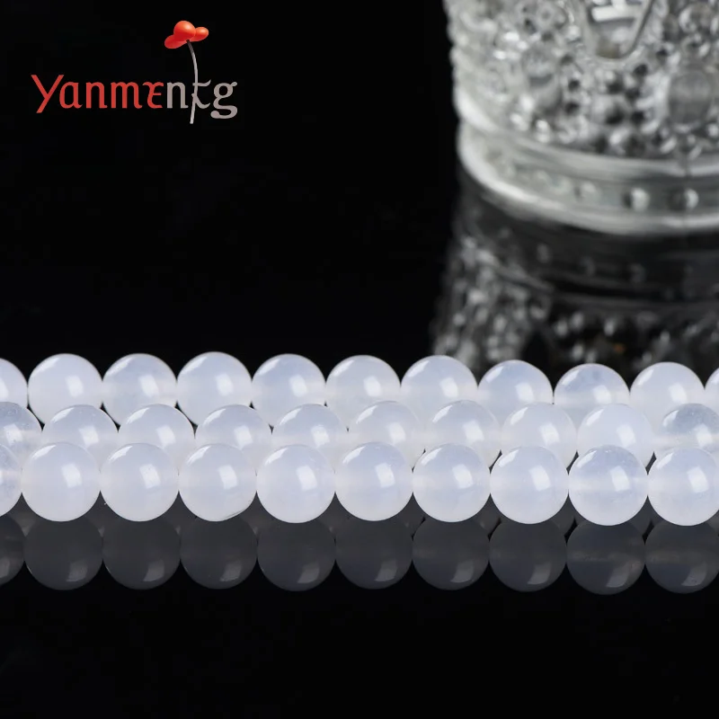 

7A White Chalcedony Jade Beads,4 6 8 10 12 14mm Round Smooth Loose Bead For Jewelry Making Handmade Charms Bracelet Accessories
