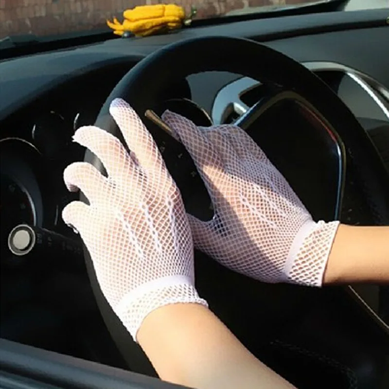 Fashion Fishnet Gloves Women Summer Uv-Proof Driving Glove Mesh Fishnet Gloves Black White Nylon Solid Color Glove High Quality