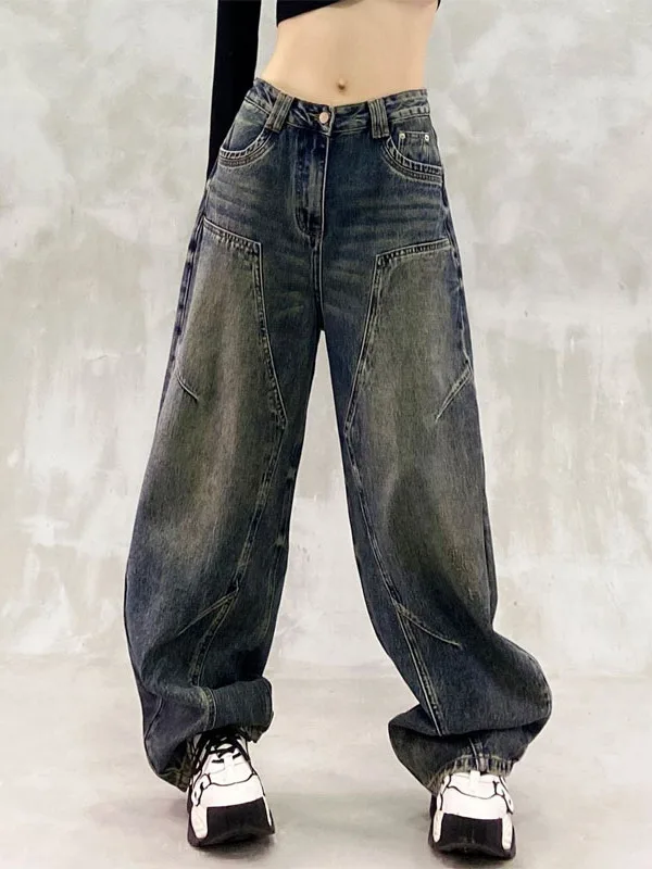 

American Sle High Waist Wide Leg Jeans Women's Loose Loose Drapey Straight Cut Denim Pants Faionable Street Sle Commute