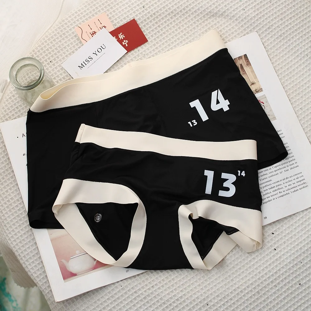 Couple Underwear Sexy Hot Women Briefs Panties Men\'s Boxer Shorts Letter Ice Silk Underwear Lover Underpants For Boy Girl