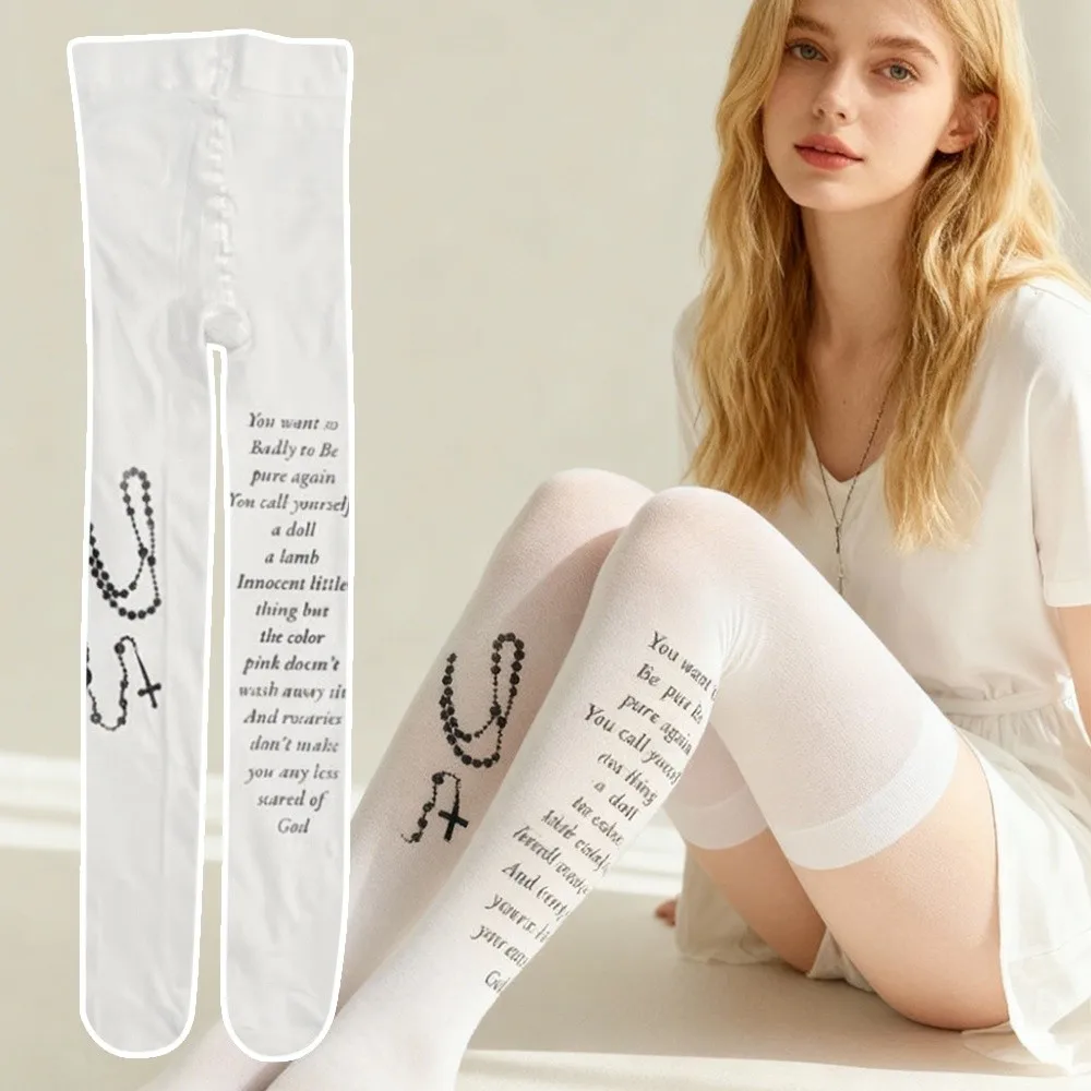 

Y2K Women's Long Socks Versatile Silk Letter Printed Pantyhose Gothic Subculture Sexy Stockings Lingerie Streetwear Daily Use