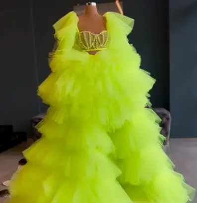 Mint Green Haute Couture Prom Dresses A-line Sweetheart Tulle Beaded Saudi Arabia Dubai Robe De Soiree Evening Dress Gown