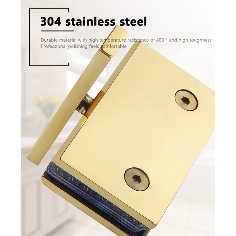 360° Rotating Shaft Shower Room Glass Door Heaven and Earth Clip 304 Stainless Steel Hinge Bathroom Glass Clip Titanium Gold