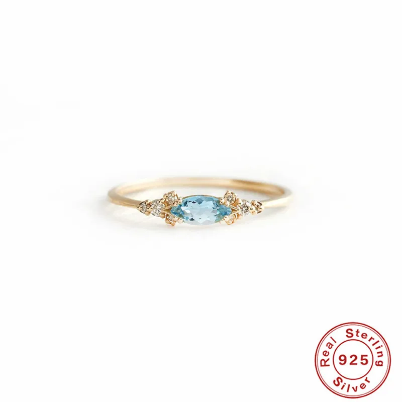 

Dawn's Jewel S925 Sterling Silver Light Luxury Temperament Sapphire Horse Eye Diamond Engagement Ring anillos