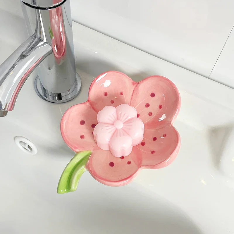 Ceramic Soap Box Petal Flower Cute Soap Dish Holder Sink Sink Drain Leak Creative Fertilizer Cover Soap Holder Decoration