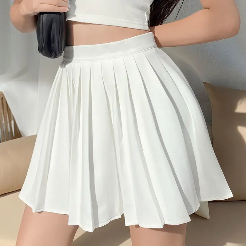 High waist A-line pleated skirt for girls European and American style letter embroidery, versatile, thin, cool and cute skirt