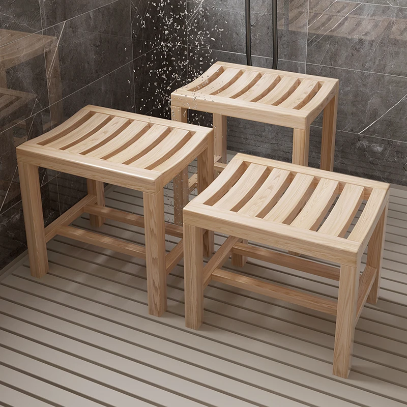 ‌Non-Slip Bathtub Stool with Drain Holes for Elderly Pregnant Women Shower Seat Waterproof Teak Wood Bathroom Safety Chair‌ - Image 3