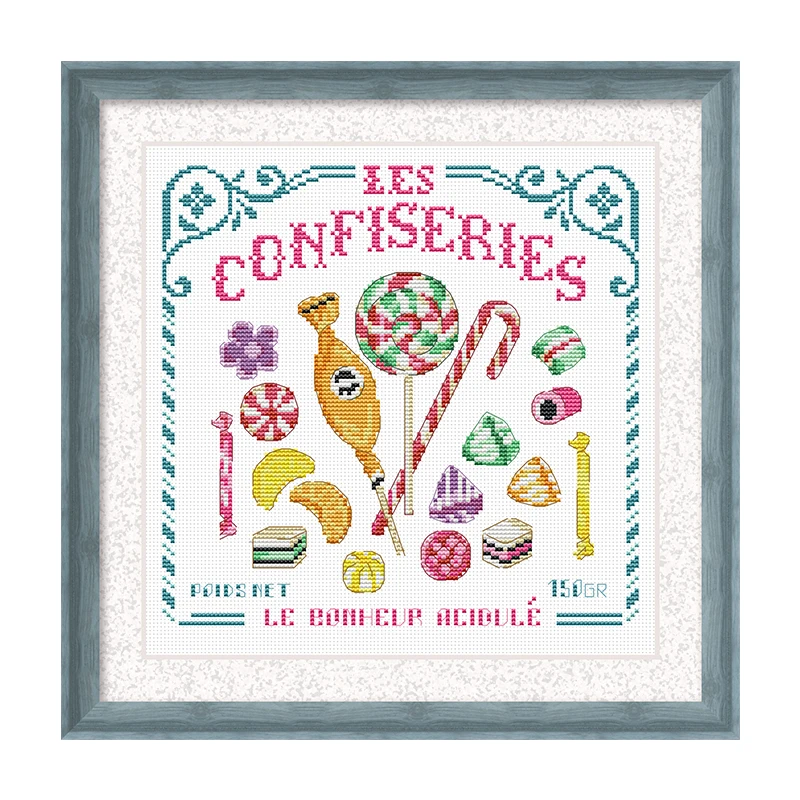 Spring Cross Stitch Kit Vanilla Candy Cartoon Pattern DIY Gift for kids Mini Embroidery 11CT Printed Canvas Unfinished Tool Kit image 5