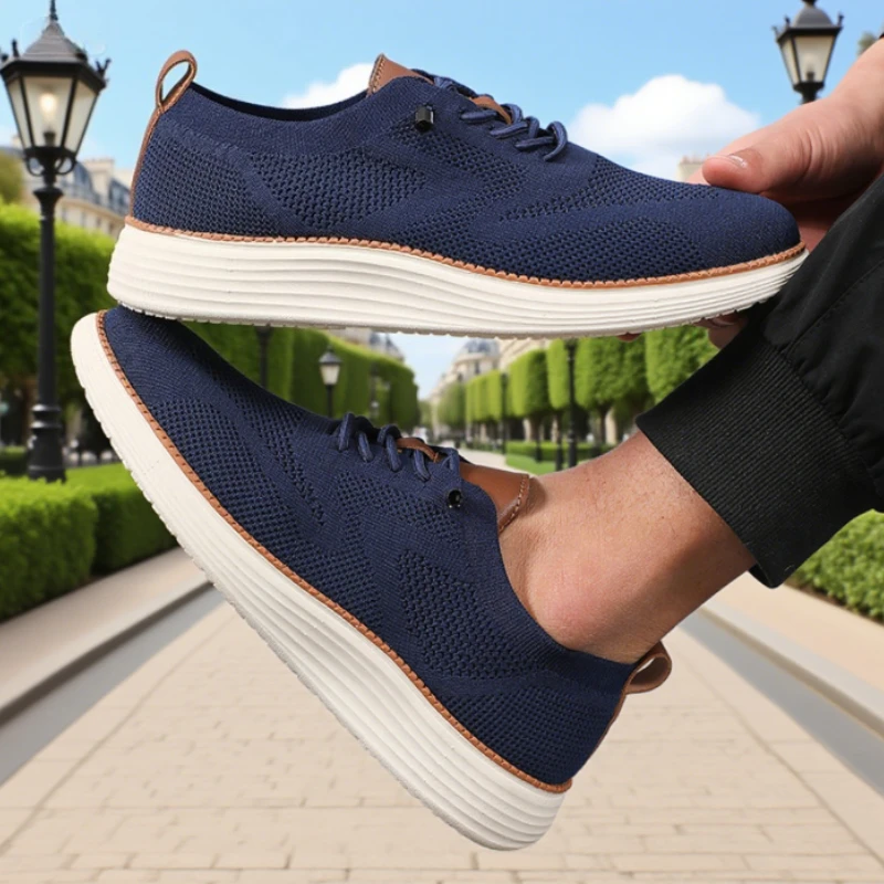 

Men's Breathable Casual Shoes Navy Blue Lightweight Sneakers Fashion Mesh Upper Comfort Trendy Outdoor Street Style Men Shoes