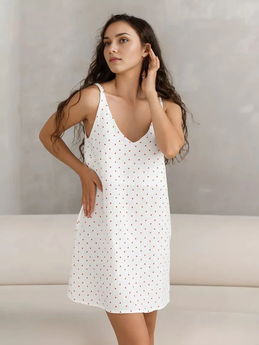 

Mrthaqiqi Cotton Ladies Nightwear Sexy V-Neck Sleepwear Strap Nightgowns Backless Pajamas Casual Mini Dress Summer Home Clothes