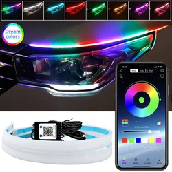 2Pcs RGB Daytime Running Light DRL Universal Flexible Flowing Multi Color LED Strip Turn Signal Lights  For Headlight