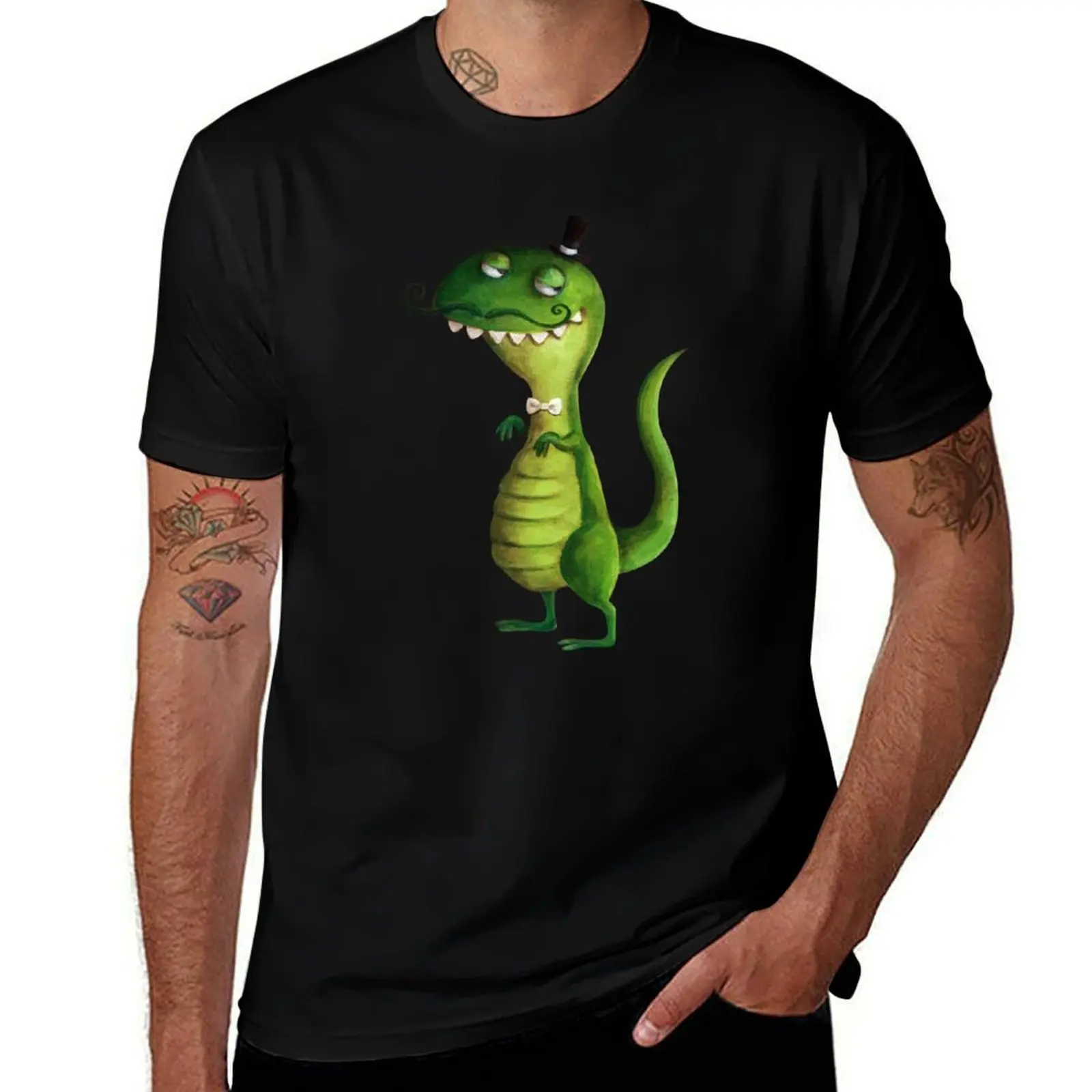 Sir T-rex with Fancy Mustaches T-Shirt Moisture Wicking Athletic T-Shirt