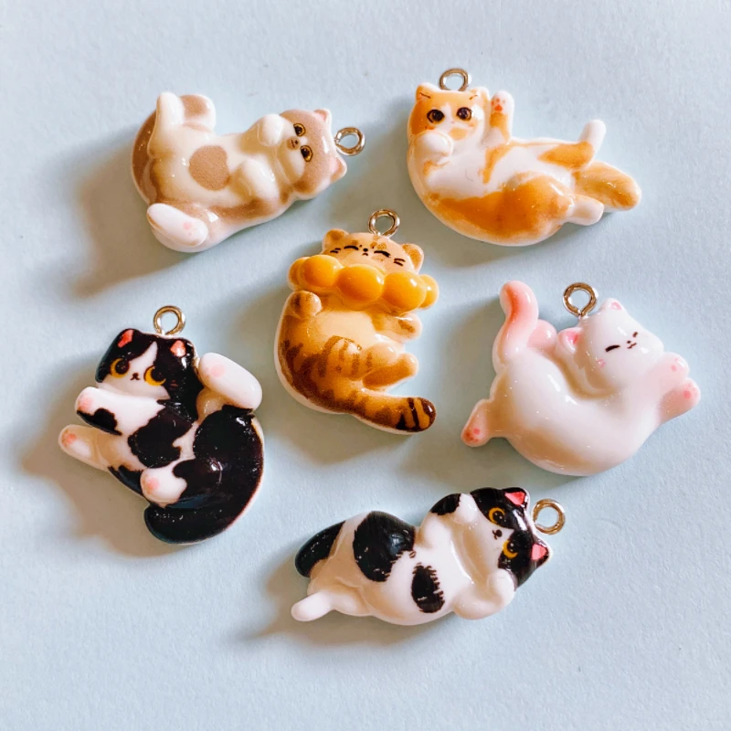 10pcs Kawaii Cat Resin Charms For Jewelry Making Accessories Pendant F...