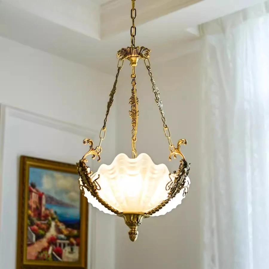 

Art, French retro all-copper chandelier, Rococo medieval style restaurant foyer, Shimadai classical warm chandelier