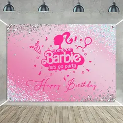 Tableclothsfactory Come On Lets Go Party Shining Diamonds Pink Birthday Photo Backdrop Girl Lady Banner Cake Table Decoration