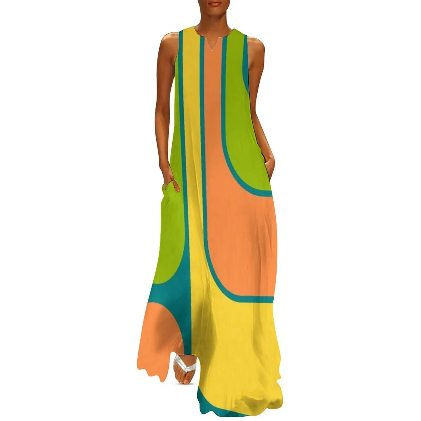 

Retro Geometric Design 637 Long Dress Women"s summer dresses luxury dresses