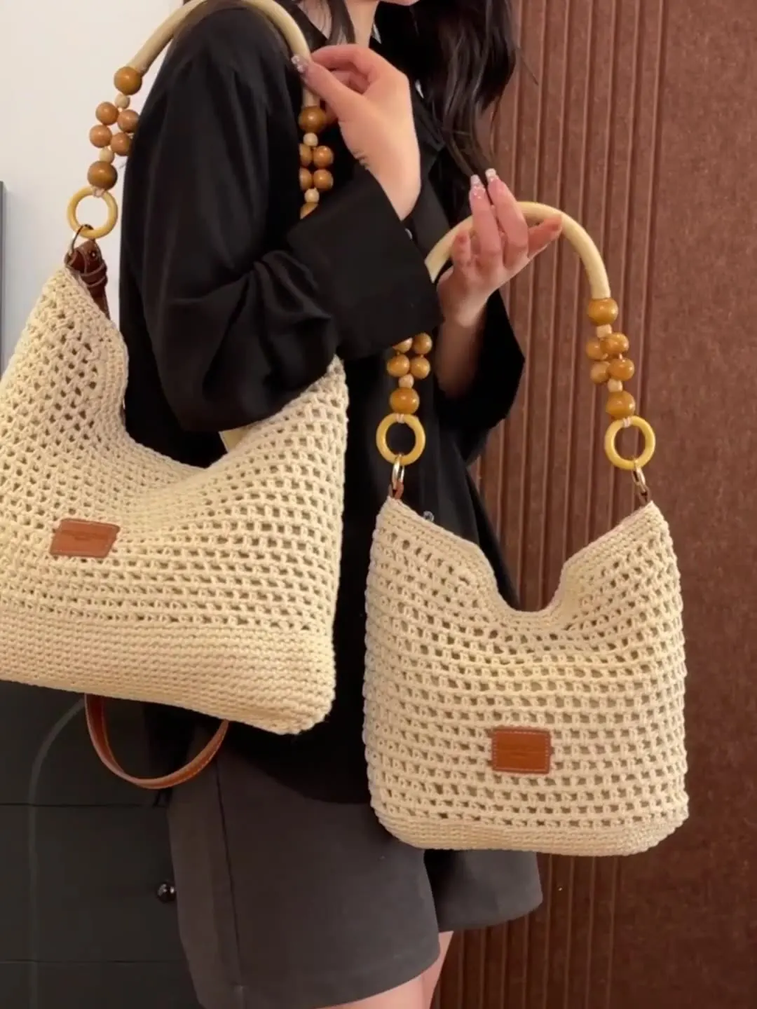 

2 размера, летняя женская сумка-тоут большой вместимости в ленивом стиле, новинка 2023 года, нишевая легкая роскошная сумка подмышки ручной работы, пляжная сумка