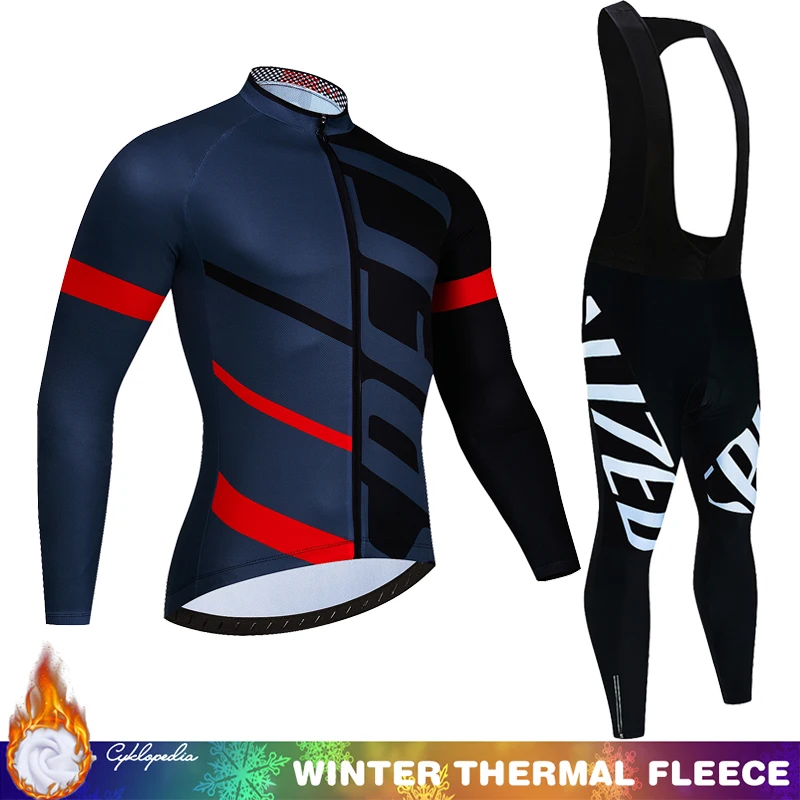 Winter Cycling Jersey Men Thermal Fleece Bib Sports Set Pants Man Triathlon Suit Men's Clothing Tricuta Outfit Mtb Male Termal