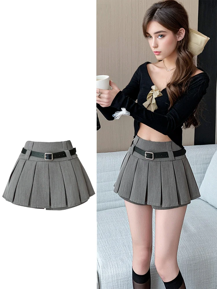 

Preppy Style Sweet Y2K Woman Pleated Skirts Shorts With Belt 2025 High Waist Ball Gown Casual Lolita Short Pants Clothing